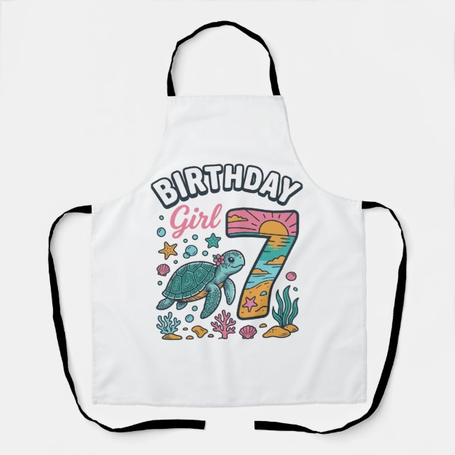 Tablier Tortue de mer fille d'anniversaire 7ème anniversai (Recto)