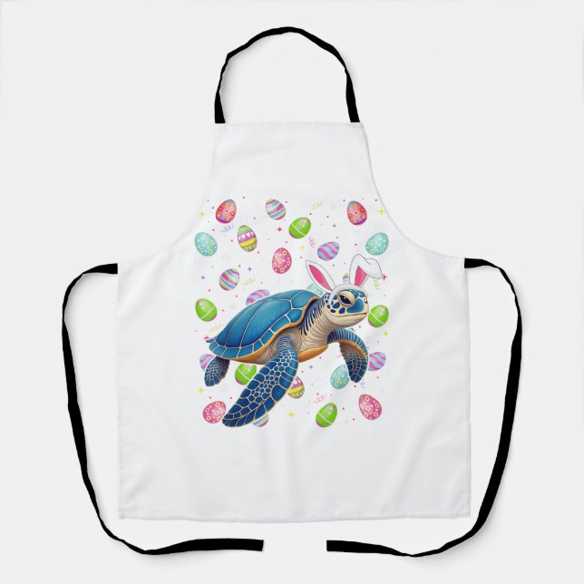 Tablier Tortue de mer Joyeuses Pâques Chasse aux œufs Lapi (Recto)