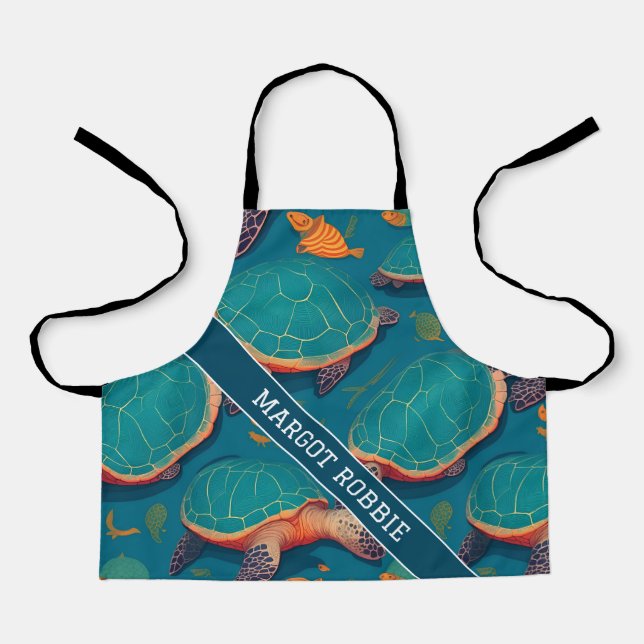 Tablier Tortue de mer Motif personnalisé couleur géométriq (Recto)