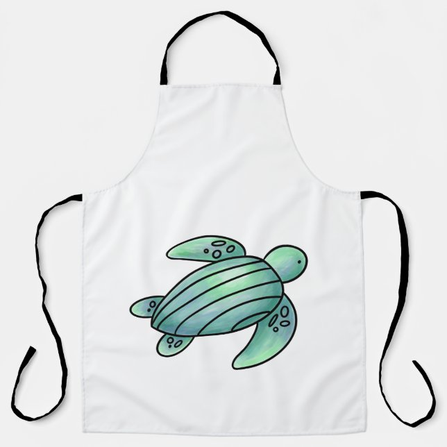 Tablier tortue de mer peinte à l'aquarelle dessin animé bl (Recto)