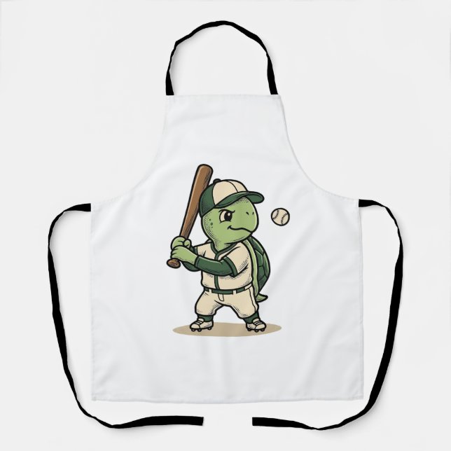 Tablier Tortue Mignonne Batteur de Baseball Art Vectoriel  (Recto)