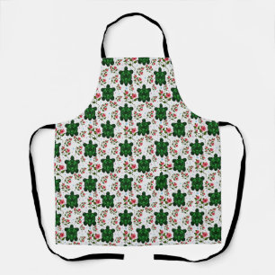 Tablier Tortue mignonne et motif floral sans couture