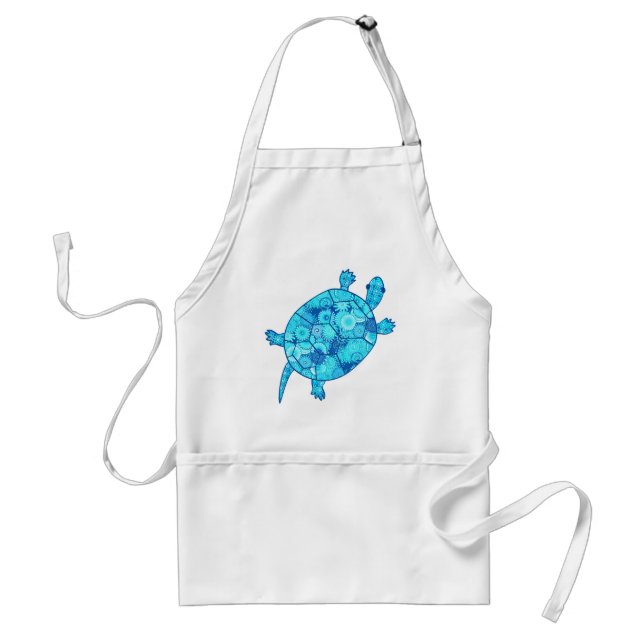 Tablier Tortue tourbée fractale - cobalt et bleu turquoise (Devant)