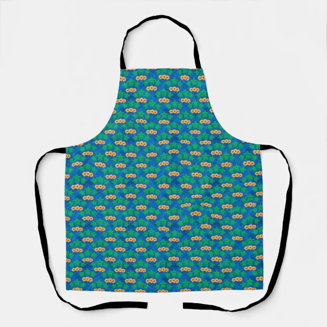 Tablier Tortues bleues et vertes de mer verte (Recto)