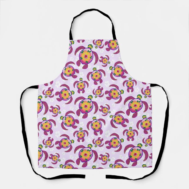 Tablier Tortues de Honu rose Hibiscus Fleurs (Recto)