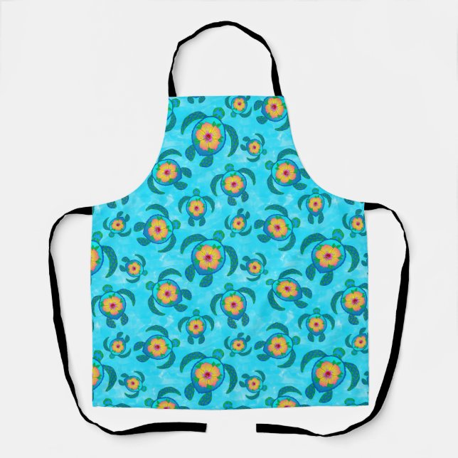 Tablier Tortues de mer de Honu bleu Hibiscus Fleurs (Recto)