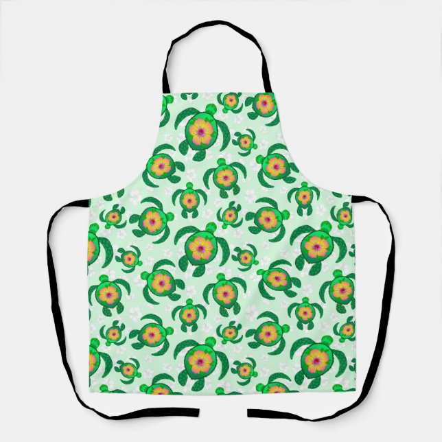 Tablier Tortues de mer vertes Honu Hibiscus Fleurs (Recto)