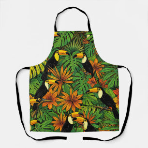 Tablier Toucans Colorés Feuilles de Jungle Tropicale Hibis
