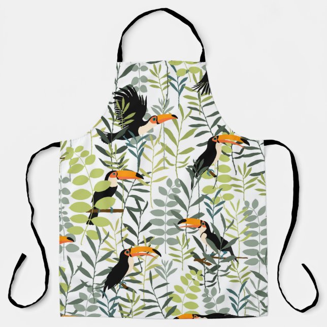 Tablier Toucans en feuilles verts et branches sans soudure (Recto)