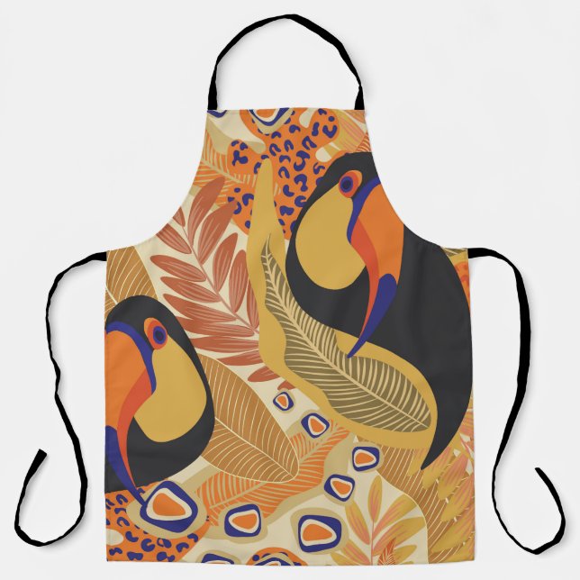 Tablier Toucans sur branches, motif tropical sans soudure. (Recto)