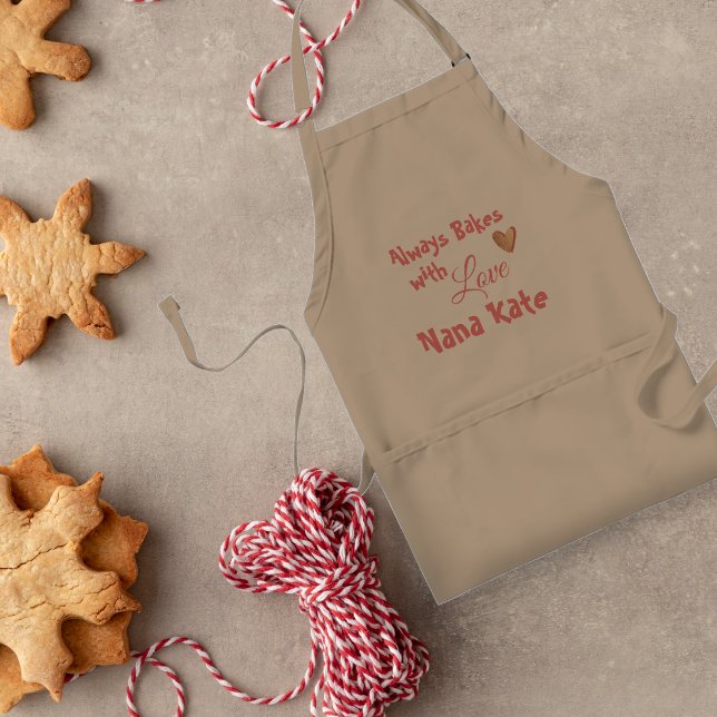 Tablier Toujours Des Gâteaux Avec Amour | Grand-mère perso (Always Bakes With Love | Personalized Grandma Adult Apron)