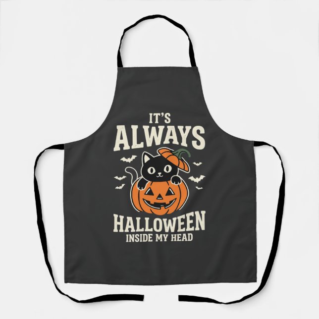 Tablier Toujours Halloween Chat Noir Design de Citrouille (Recto)