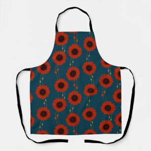 Tablier Tournesol Art Nouveau rétro floral rayures rouge