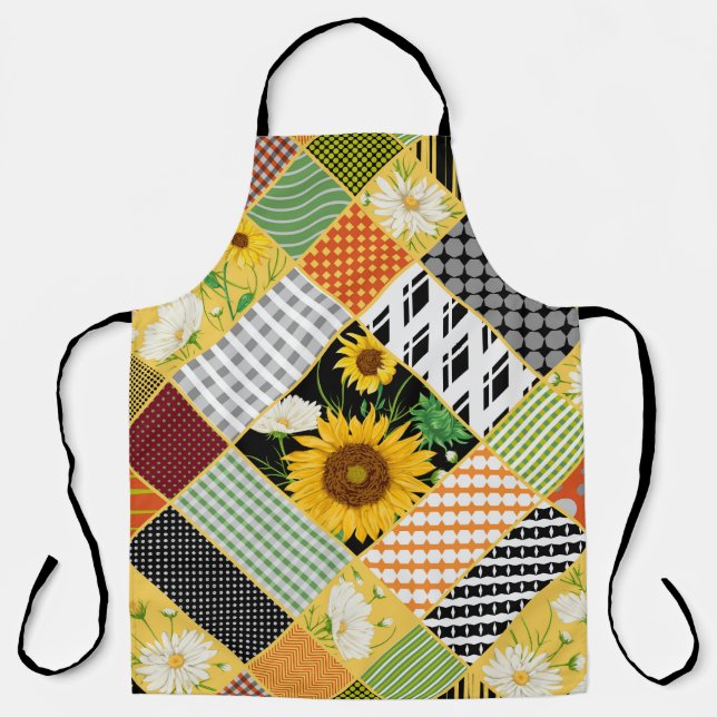 Tablier Tournesol Chamomile, Patchwork Aquarelle. (Recto)