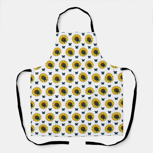 Tablier Tournesol et papillon bleu (Recto)