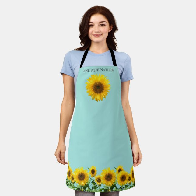 Tablier Tournesols élégants sur fond bleu clair (Porté)
