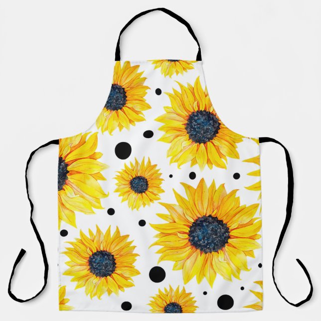 Tablier Tournesols jaunes sur fond blanc motif (Recto)