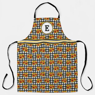 Tablier Tournesols sur carreaux noirs initiaux