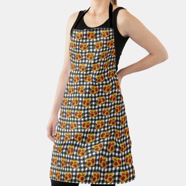 Tablier Tournesols sur gingham noir (Insitu)