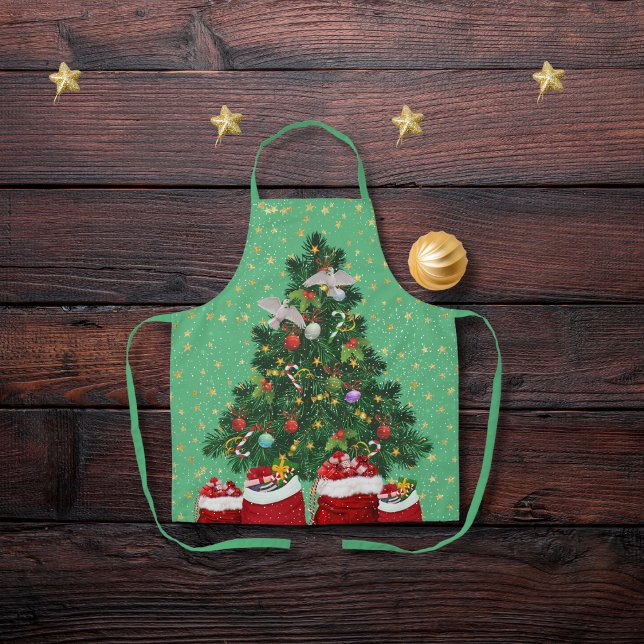 Tablier Tourterelles en vert arrière - plan de Noël (Créateur téléchargé)