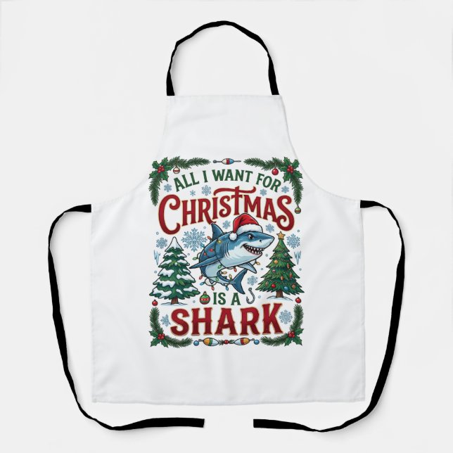 Tablier Tous veulent des arbres de pin de requin de Noël (Recto)