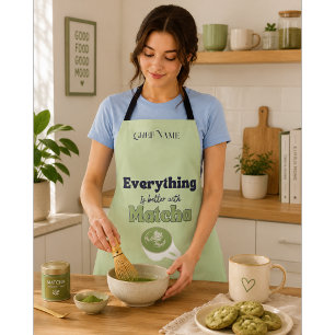 Tablier Tout est meilleur avec le matcha ,Thé vert matcha