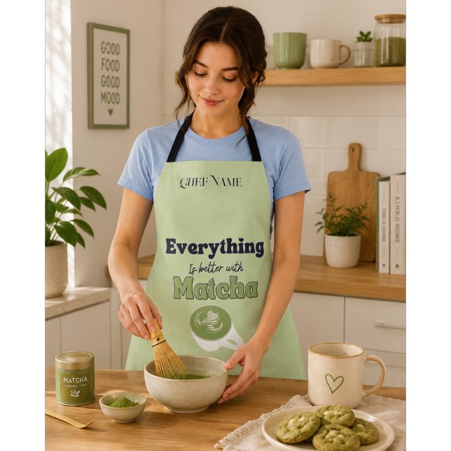 Tablier Tout est meilleur avec le matcha ,Thé vert matcha (Créateur téléchargé)