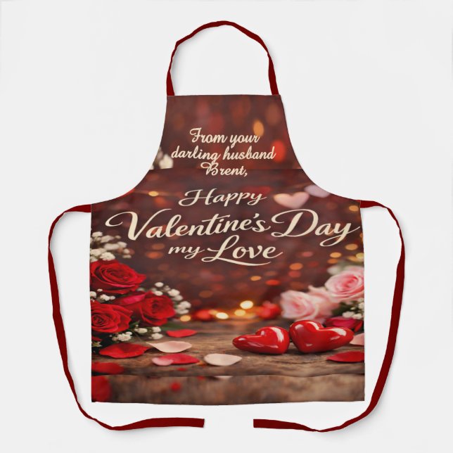 Tablier tout-imprimé 'À jamais votre Valentin' (Recto)