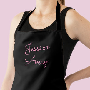 Tablier Tout nom Script rose modifiable Cool sur noir