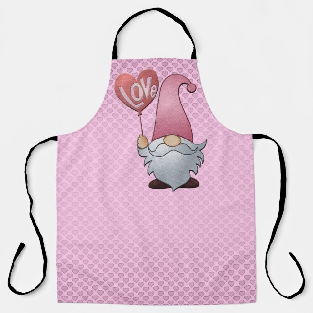 Tablier Tout rose sur les coeurs roses Gnome Kitchen Apron (Recto)