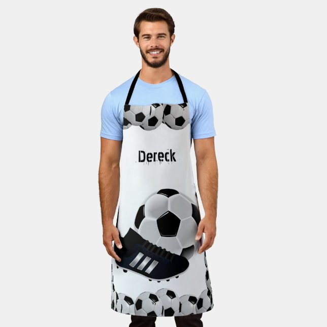 Tablier Tout sur l'impression Apron Soccer Sports Noir et  (Porté)