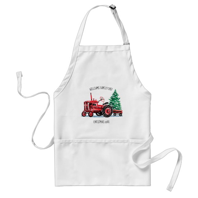 Tablier Tracteur Vintage rouge Chef d'arbre de Noël (Devant)