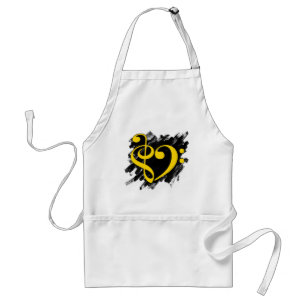 Tablier Treble et Bass Clef Musical Coeur Jaune