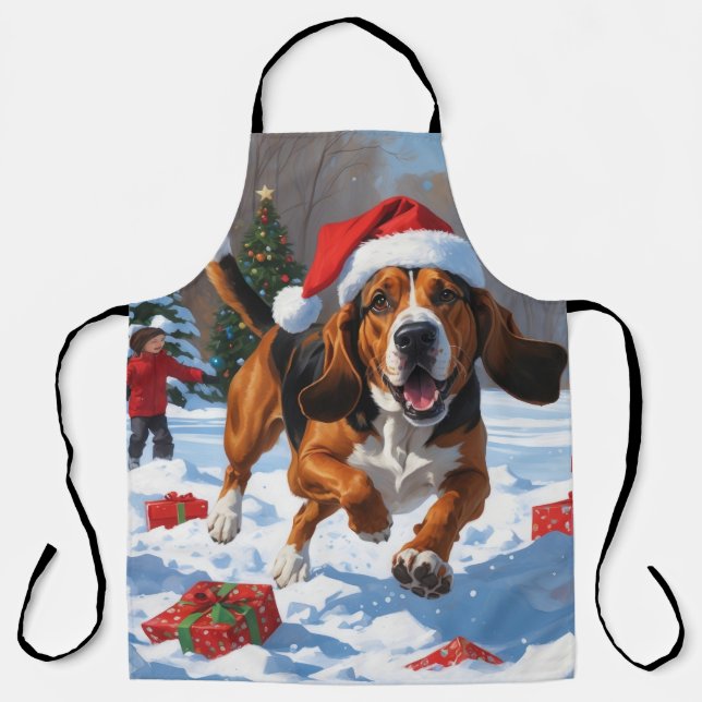 Tablier Treeing Walker Coonhound neige avec chapeau de Noë (Recto)