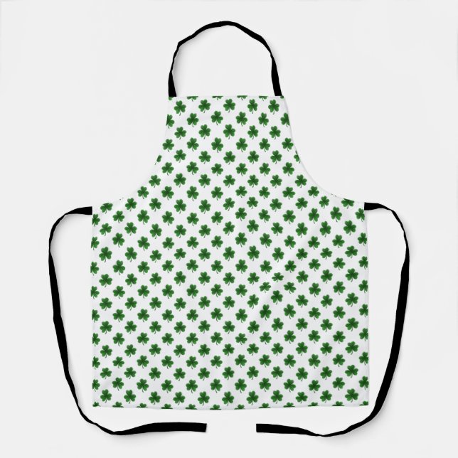 Tablier Trèfle vert St. Patrick 2 tons sur fond blanc (Recto)