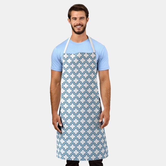 Tablier Trellis bleu blanc et bébé, treillis, Quatrefoil (Porté)