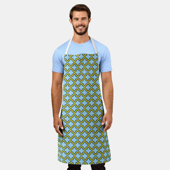 Tablier Trellis bleu et jaune, treillis, Quatrefoil (Porté)