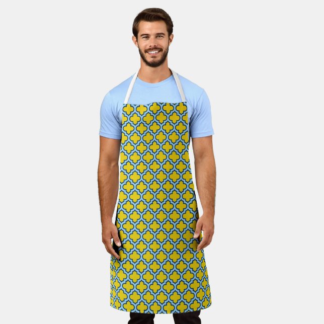 Tablier Trellis jaune et bleu bébé, treillis, Quatrefoil (Porté)
