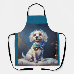 Tablier Très mignon petit chien avec noeud papillon bleu