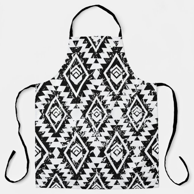 Tablier Tribal Navajo : blanc noir géométrique. (Recto)
