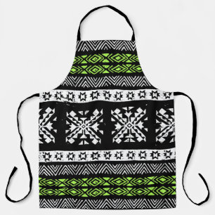 Tablier Tribal Navajo, motif noir blanc vert.