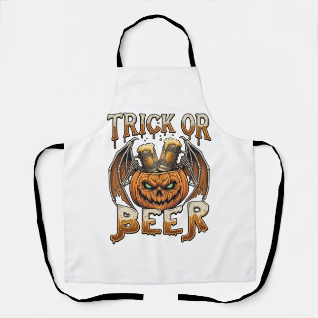 Tablier Trick Or Beer Halloween Citrouille Squelette Ailes (Recto)