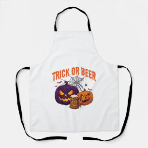 Tablier Trick Or Beer Mug Citrouilles Halloween Toile D'ar