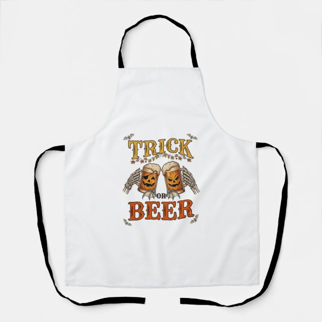 Tablier Trick Or Beer Mug Halloween Citrouille Mains de sq (Recto)