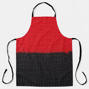 Tablier tricot rouge-noir : closeup rayé.