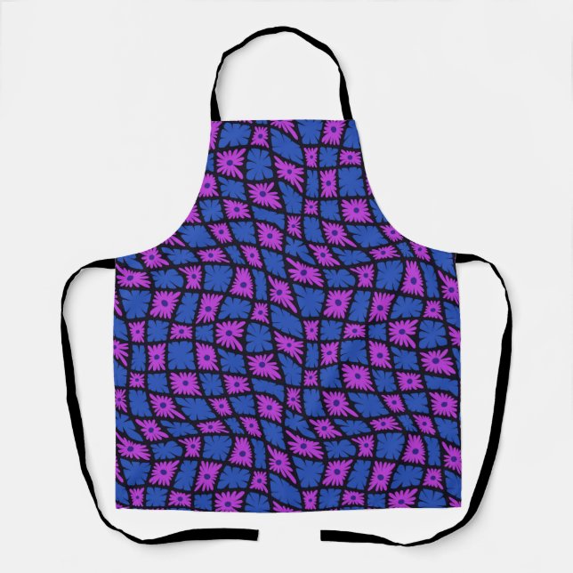 Tablier Trippy super 60s Flower Checks bleu rose (Recto)