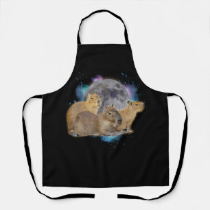 Tablier Trois Capybaras Lune Drôle Mème Capybara Mystique