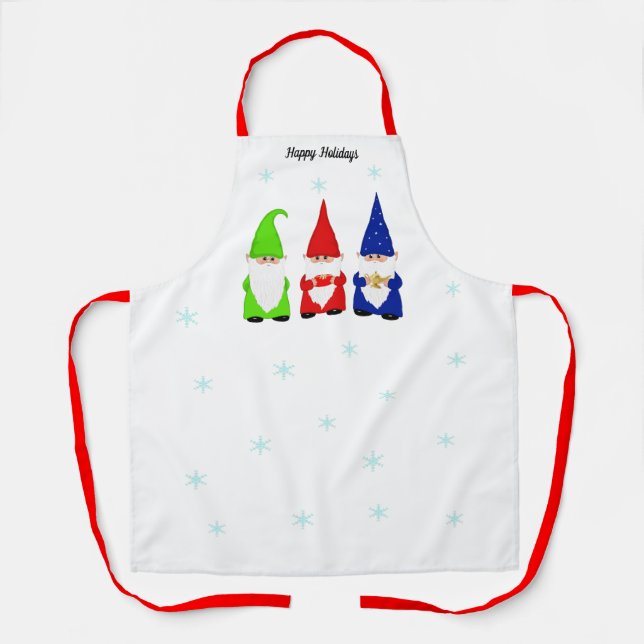 Tablier Trois lutins de Noël sur fond blanc (Recto)