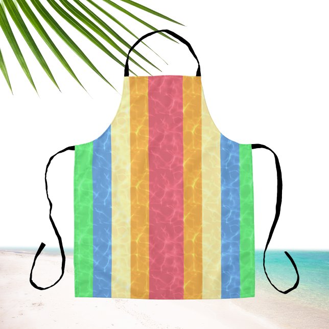 Tablier Tropical Retro Stripe Sunrise - Pastel Rainbow (Add a splash of 90s flair to your kitchen attire with this tropical-inspired retro apron.)