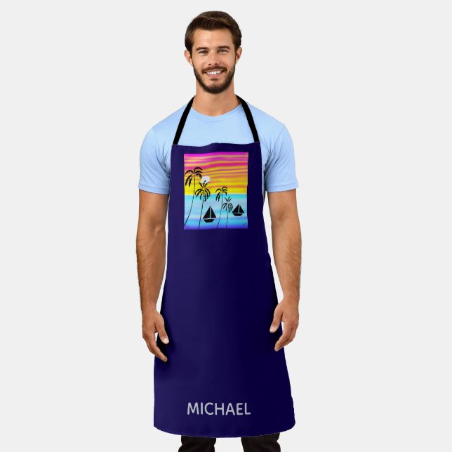 Tablier Tropical Sunset Sailing All-Over Imprimer Apron (Porté)